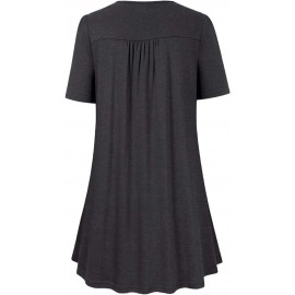Women Plus Size V-Neck Tops Pleated Short Sleeves Tunic Tee Shirt Casual Flowy Loose Blouse