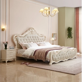 Quanu 121515 Best Luxury Royal Leather Carved European Style Carving Bed French Style Furniture